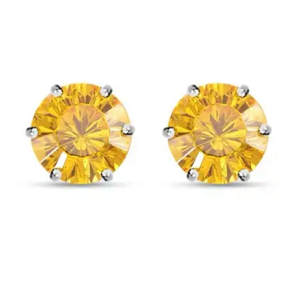 Lustro Stella Finest Yellow CZ Stud Earrings in Platinum over Sterling Silver - Picture 2 of 8